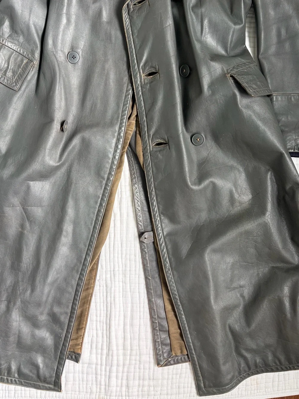 Rare German Leather Convertible Motorcycle Trench Coat WWII Era? Astor Hardware